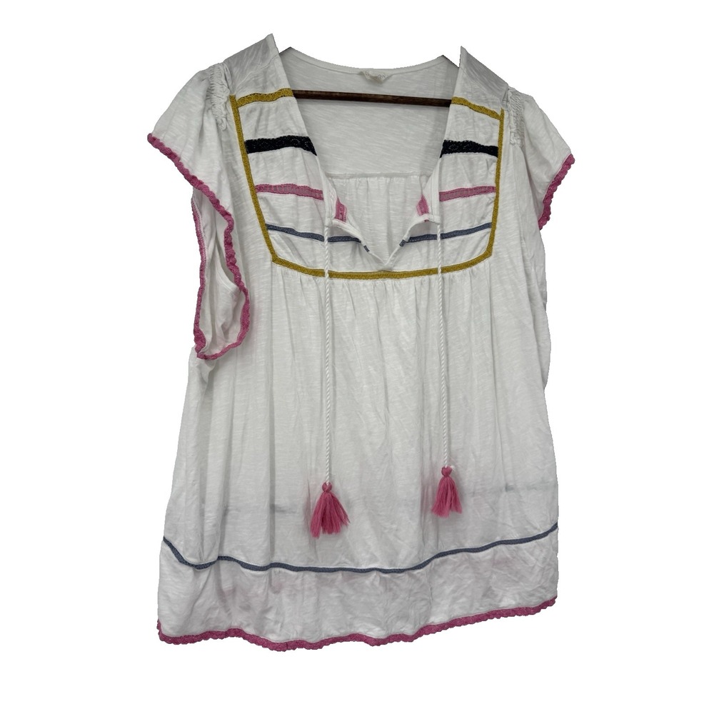 Boho White Tunic Tassel Blouse Lace 2X plus cottage‎ festival soft comfort